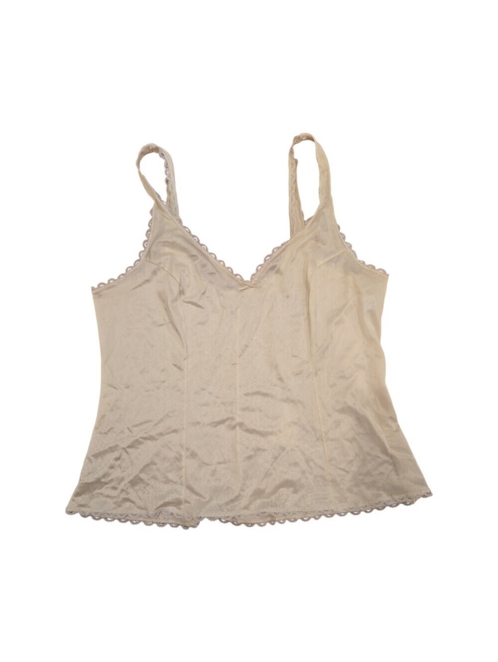 VINTAGE WARNERS PERFECT MEASURE BEIGE CAMISOLE, SIZE 36, LACE TRIM, USA MADE